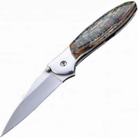 Полуавтоматический складной нож Santa Fe Kershaw Leek, сталь 14C28N, рукоять сталь с накладкой из зуба мамонта купить в Чебоксарах