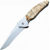 Полуавтоматический складной нож Santa Fe Kershaw Shallot, сталь 14C28N, рукоять сталь с накладкой из зуба мамонта купить в Чебоксарах